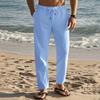 New Drawstring Men's Minimalist Fashion Solid-Colour Casual Cotton-Linen Straight-Leg Trousers