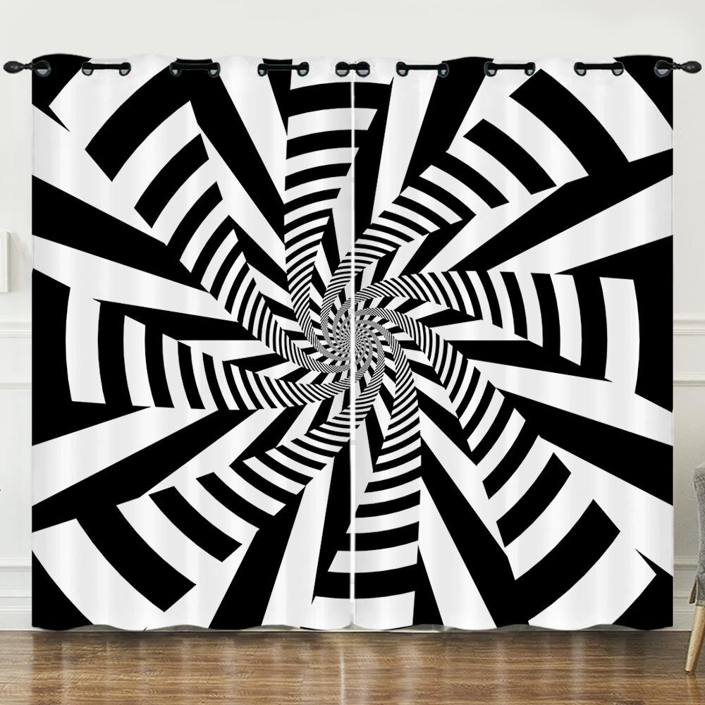 Curtains 3D Three-dimensional Pattern Curtains Nordic Wind Irregular Special-shaped Blackout Curtains Bedroom Free of Punching