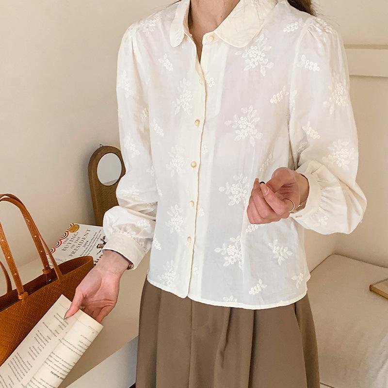 

Рубашка Женская Весенняя Одежда Новая Хлопковая с Лацканами Вышитый Топ Милая Свободная Молодежная XXL абрикосовый