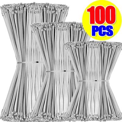 100PCS Cable Ties Multifunctional Metal Self Locking Zip Tie Clamps Reusable Stainless Steel Fastening Ring Cable Accessories