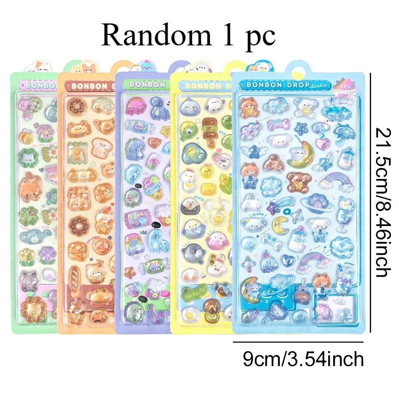 3D Embossed Diamond Stickers 6 Sheets Cartoon Theme, PVC Craft Stickers for Scrapbooking and Stationery Decoration - Perfect DIY