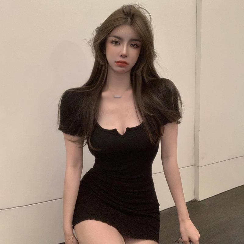 Women's Dress Square Neck Slim Short Sleeve Dress