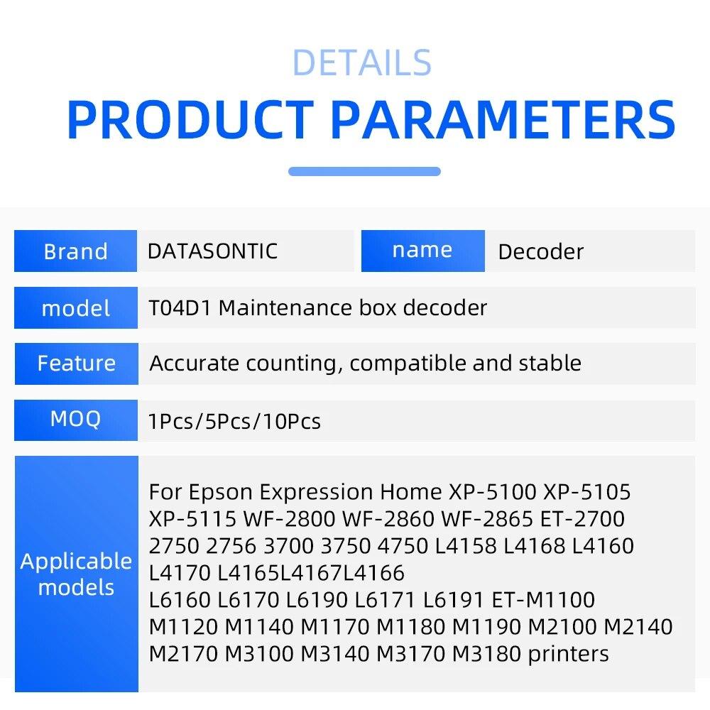 T6716 T04D1 T04d0 T3661 Reinicializador de chip de tanque de manutenção para decodificador Epson WF-M5799 C5710 C5790 C5290 C5210 XP-15000 XP6000 L6170