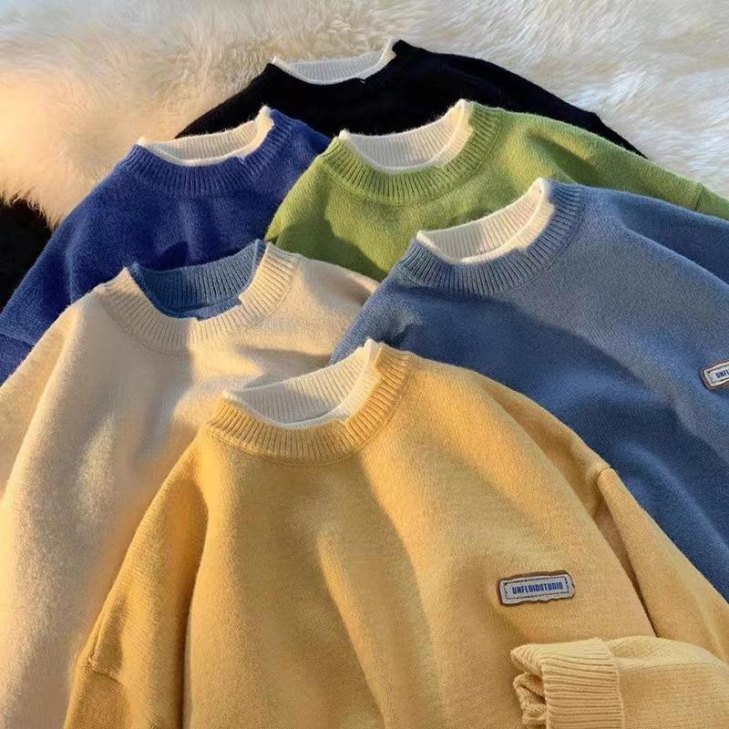 

Зимний новый свитер-двойка мужской трендовый базовый свитер свободная куртка мужской вязаный свитер с круглым вырезом мужская одежда XXL абрикосовый