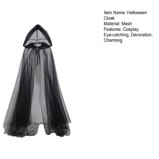 Halloween Gaskappe med hette Voksen Full lengde Gjennomsiktig Nett Hettekappe Halloween Heks Cosplay Kostyme for Renessanse Middelalderfest