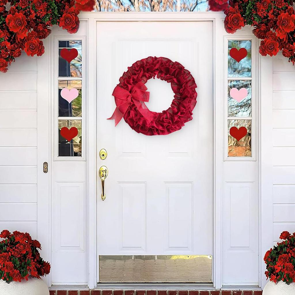 Valentine's Day Wreath Front Door Wreath Decorative Bow Lightweight Multipurpose Hanging Ornament Garland for Celebration