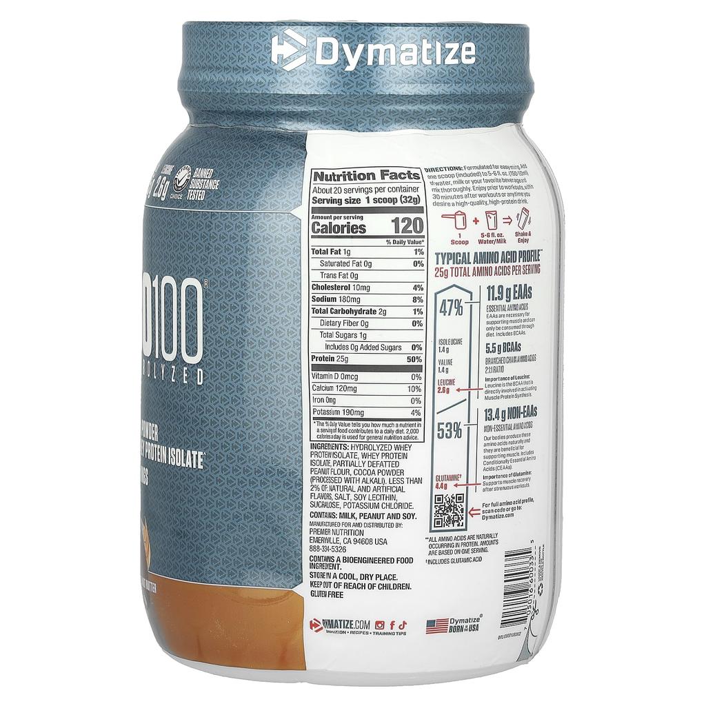Iso100® Hydrolyzed, 100% Whey Protein Isolate, Chocolate Peanut Butter, 650G (1.43Lb)