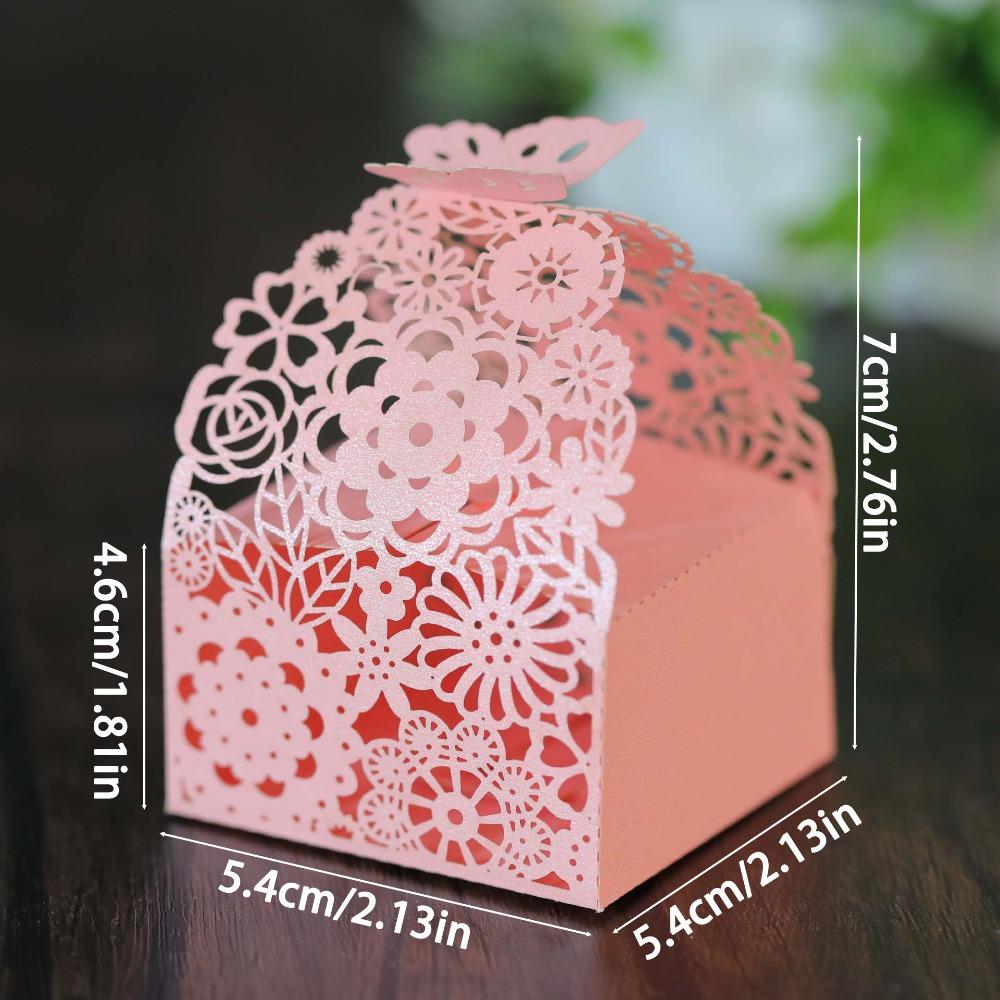 50pcs Party Favor Boxes Laser Cut Gift Box Pink Wedding Treat Boxes Party Favor Box Packaging Box