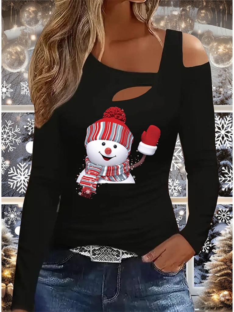 Autumn & Winter Women's New Casual  Long Sleeve Top  Christmas Pattern Ideal Halloween Christmas Gift T Shirt