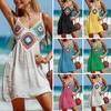 Robe cache-maillot de bain trapèze à col en V et sans manches avec coutures colorées, haut en crochet de style bohème, vêtements de plage