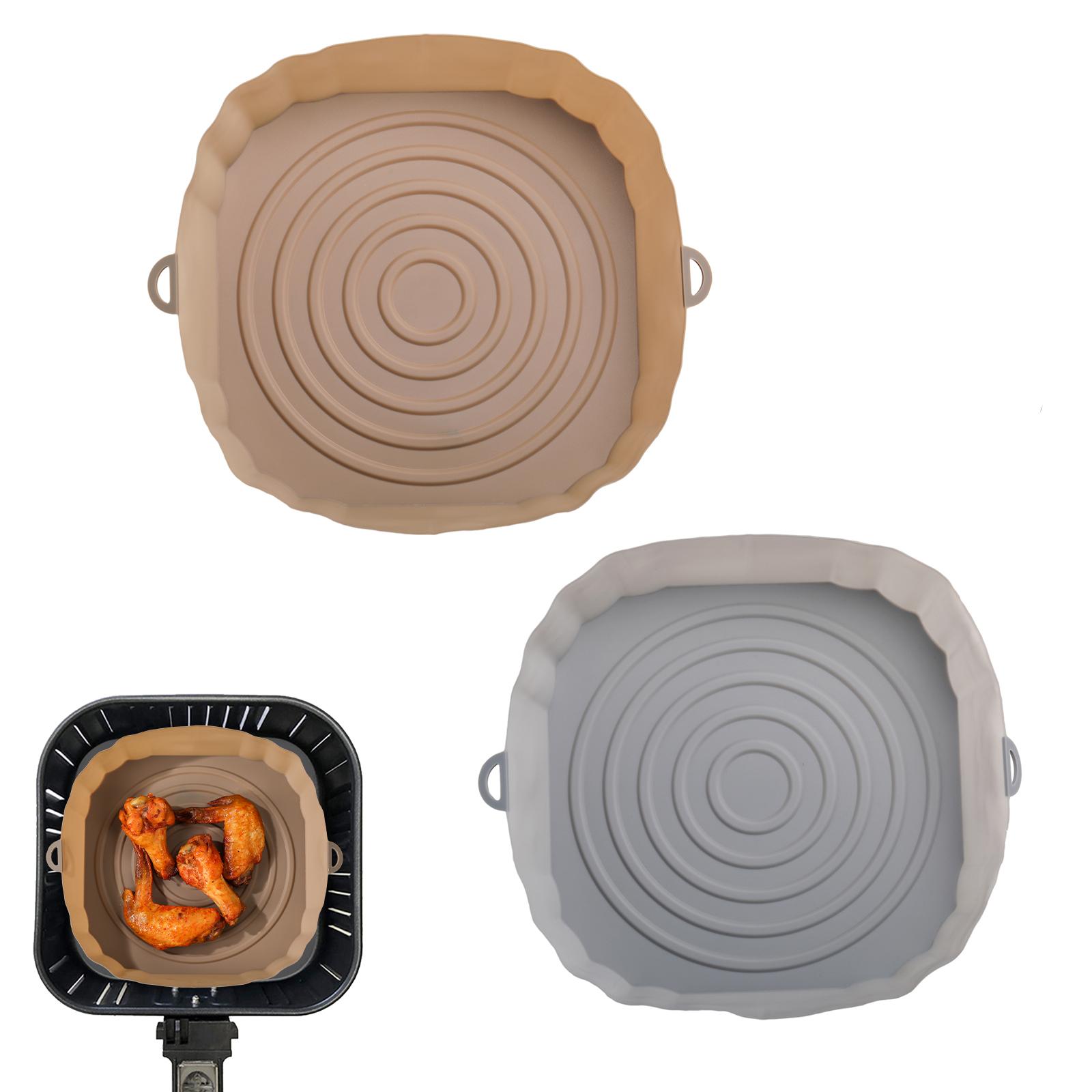 

2 шт., силиконовая корзина для фритюрницы, силиконовая форма, противень для выпечки в духовке, корзина для пиццы, жареной курицы, многоразовые аксессуары для вкладышей в сковороду brown grey