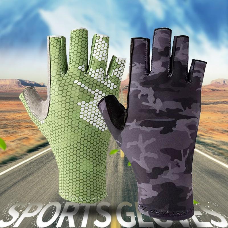 UV Protection Half-Finger Cycling Gloves Breathable Quick-Dry Elastic Anti-Slip Outdoor Fishing Riding Sport