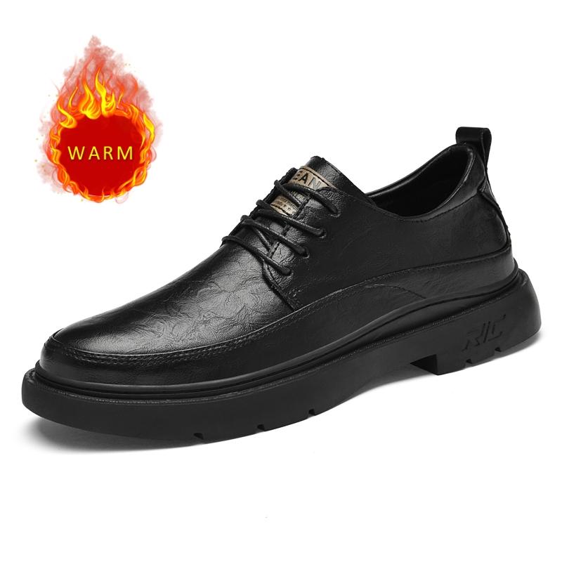 Pantofi de piele naturală pentru bărbați de primăvară-toamnă, pantofi casual cu șireturi, pantofi business pentru navetă pentru bărbați, pantofi durabili de iarnă din bumbac cu catifea