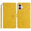 For iPhone 16 Plus Case Flower Imprint Leather Flip Wallet Phone Cover with Wrist Strap