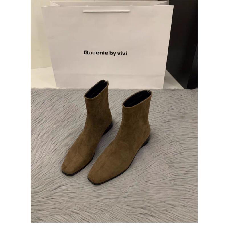 Pantofi de damă cizme cizme de damă cu toc gros din piele de căprioară cizme scurte de gleznă pantofi de damă noi versatili de catifea cizme subțiri scurte