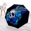 1pc Skull Roses Fashionable Automatic Opening/Closing Folding Umbrella with 8 Bones, Windproof Portable, Daily Use079
