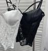 American Spicy Girl Lace PU Leather Patchwork See-Through Camisole with Chest Pads and Shirred Back Top