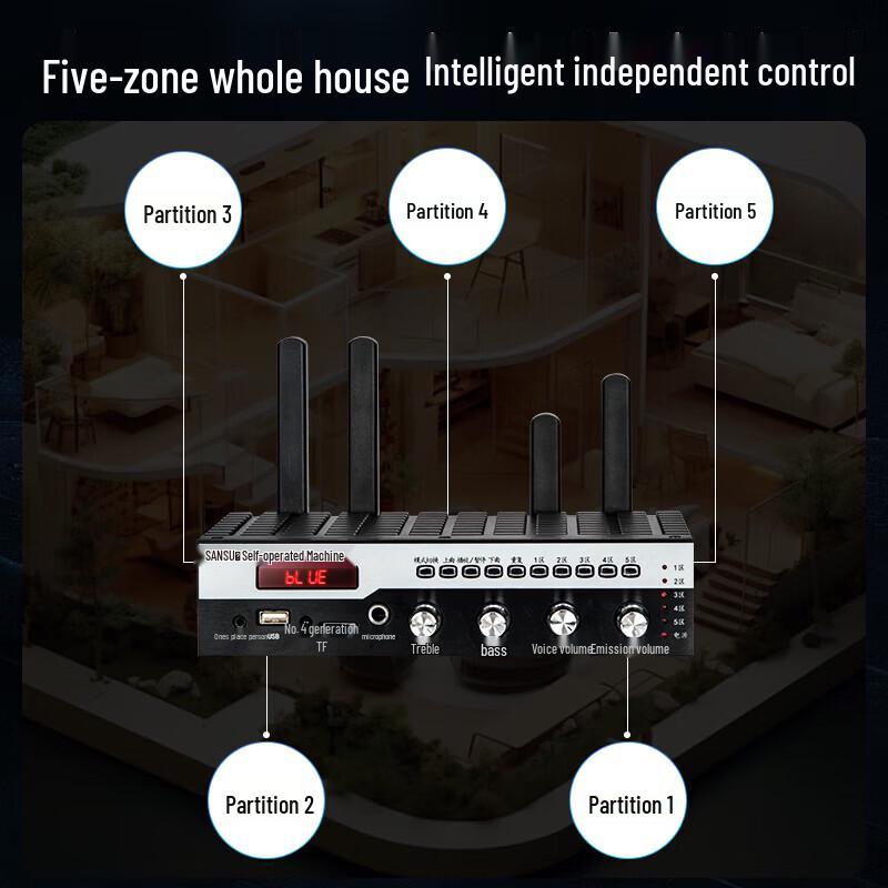 SANSUI T8 Smart Bluetooth 1-to-8 Embedded Ceiling Speaker System CN plug (adapter included)