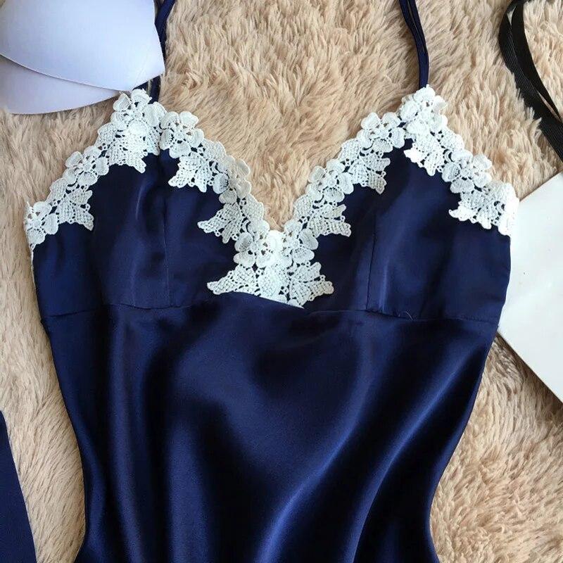 Women Sexy Nightwear Lace Patchwork Lingerie Nighty Silk Dress Sleep Wear  Nightdress Clothes  buy the best products in the Ayzeze online store