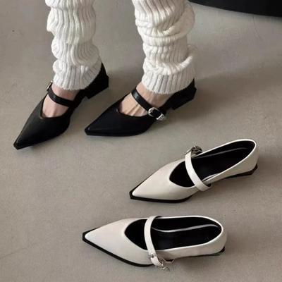Yaz Kadın Ayakkabıları Yeni Sivri Kalın Topuklu Kadınlar İçin Retro Tokalı Deri Ayakkabılar Kadınlar İçin Zapatos De Mujer