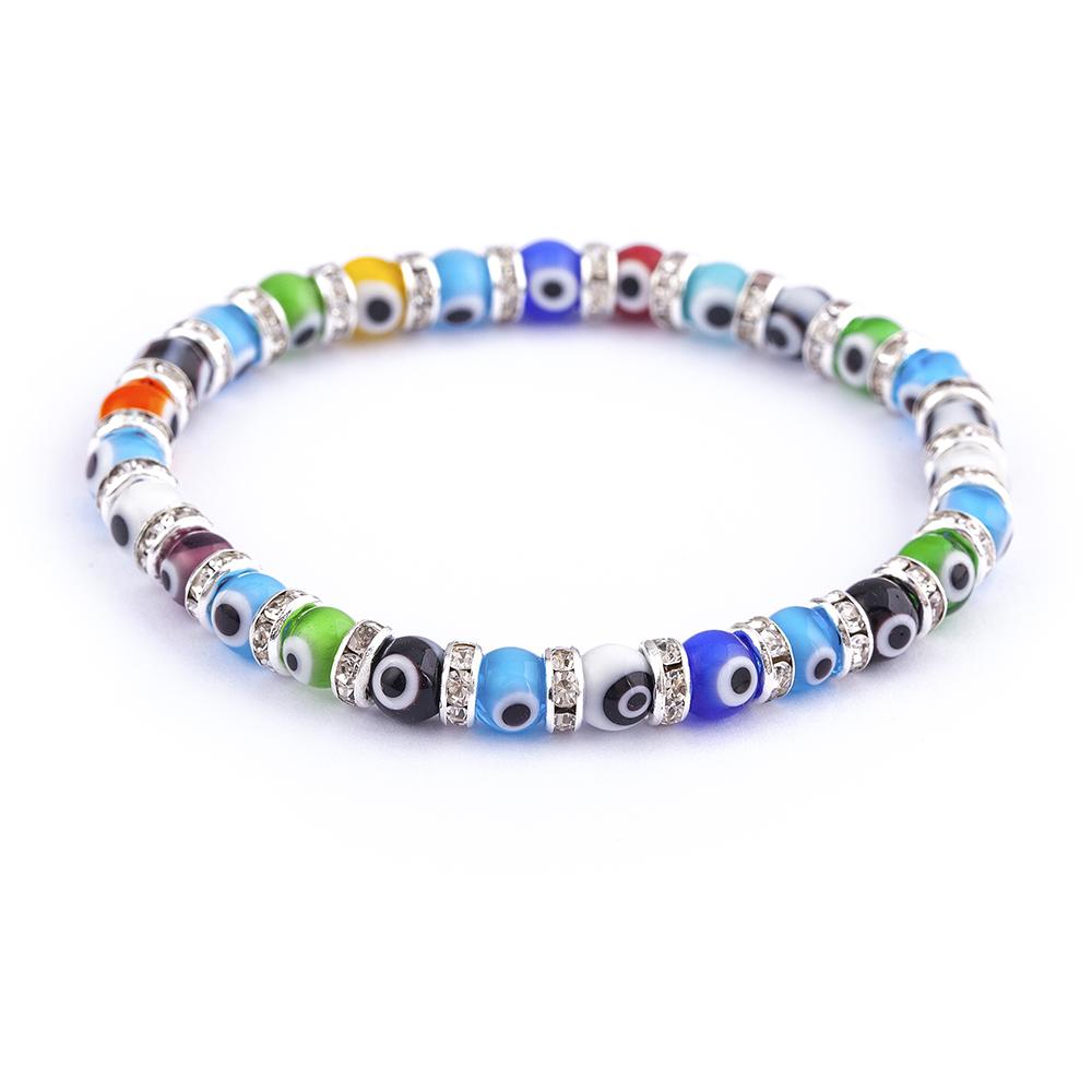 Hot Sale 8 Colors Fashion Design Evil Eye Bead Bracelet Men Women 6MM Classic Mini Macrame Crystal Charm Adjustable Jewelry Gift