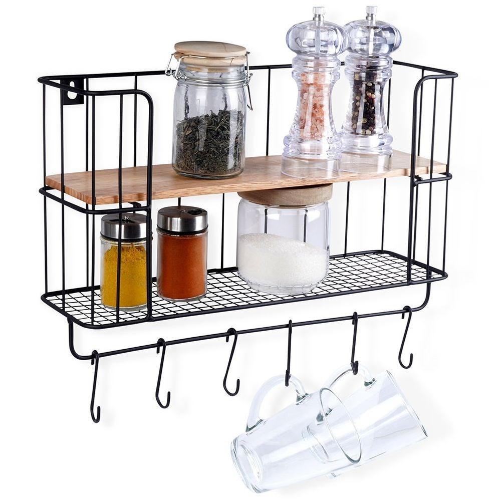 Metal Kitchen Shelf with Hangers 41x12x25.5 Cm