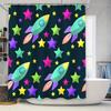 Brightly Colored Rocket Ships Shower Curtain for Kids Bathrooms Waterproof Fabric Print Decorative Bathroom Accessories Set Incl