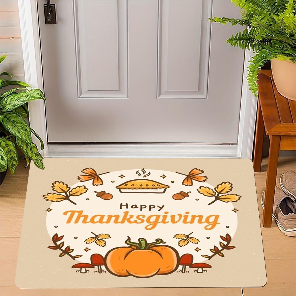 Thanksgiving Pumpkin Peace Sign Carpet Turkey Design Mat Autumn Leaves Home Decoration Greeting Door Rug Non-Slip Floor Mat
