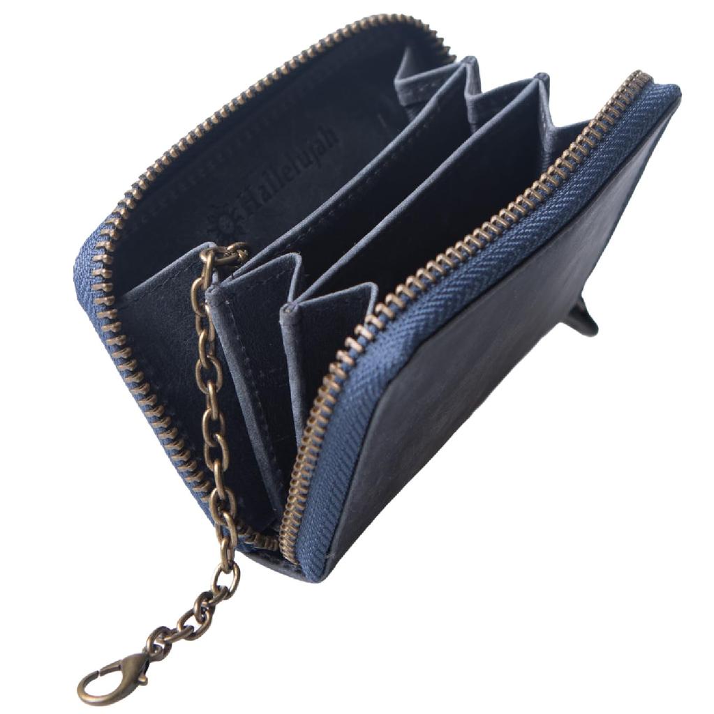 Coin Purse Leather Zipper Small Compact Coin Case Brand Men's 30's 40's 50's (Navy)