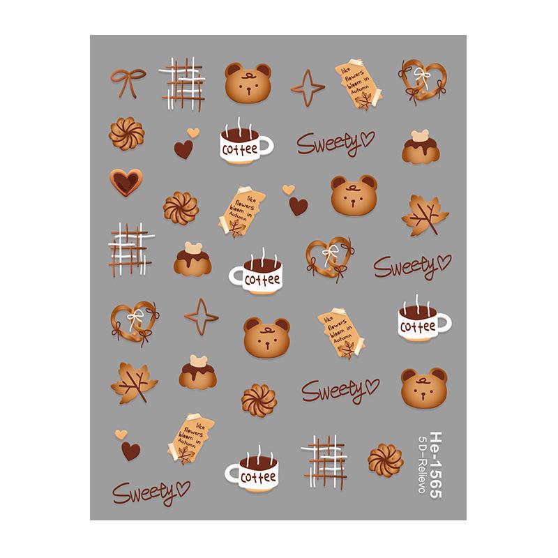 

Redanco 5D Рельєфні Мультяшні Наклейки для Нігтів — Дизайн Кава, Хліб, Ведмедик