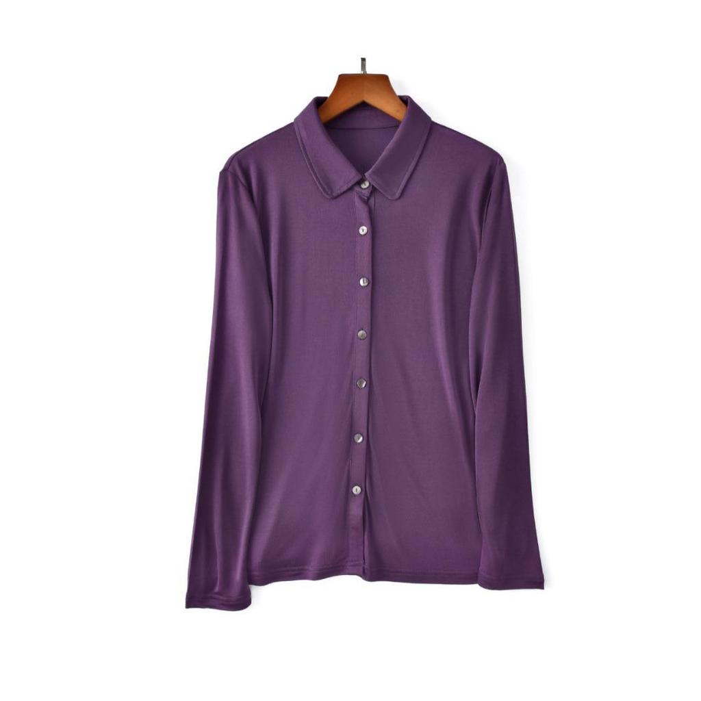 Yu Yue 2025 Versatile Mulberry Silk Long Sleeve Lapel Cardigan Shirt