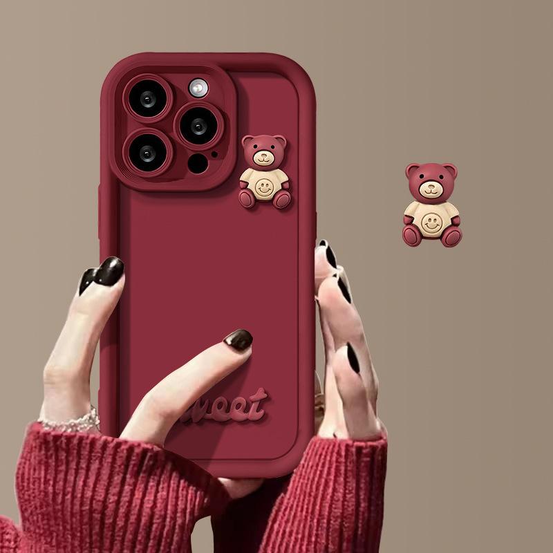 Applicable to Samsung S24FE mobile phone case New Year's red A16 A23 three-dimensional bear A50 A14 simple wind anti-drop cover
