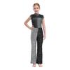Mädchen Jazz Jumpsuit Ärmellos Mock Neck Keyhole Rücken Design Glitzernder Farbblock Pailletten Bühnenkostüm