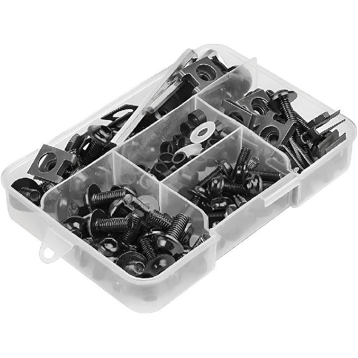 177 Pcs Motorcycle Fairing Bolt Kit, Colorful Fasteners Bolts Nut Clips Black