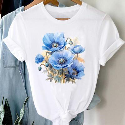 (Aziatische maat) Vrouwen Print Lady Aquarel Stijl Trend Mooie jaren 90 Tee Top Kleding Casual Korte Mouw Mode T-shirt Vrouwelijke Grafische T-shirts
