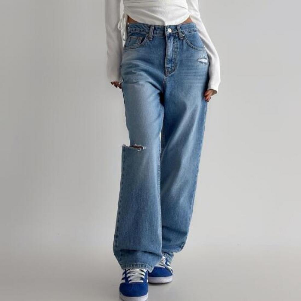 Neuheiten Offener Schnitt Boyfriend-Passform Cutout Weite Hosen Zerrissener Denim