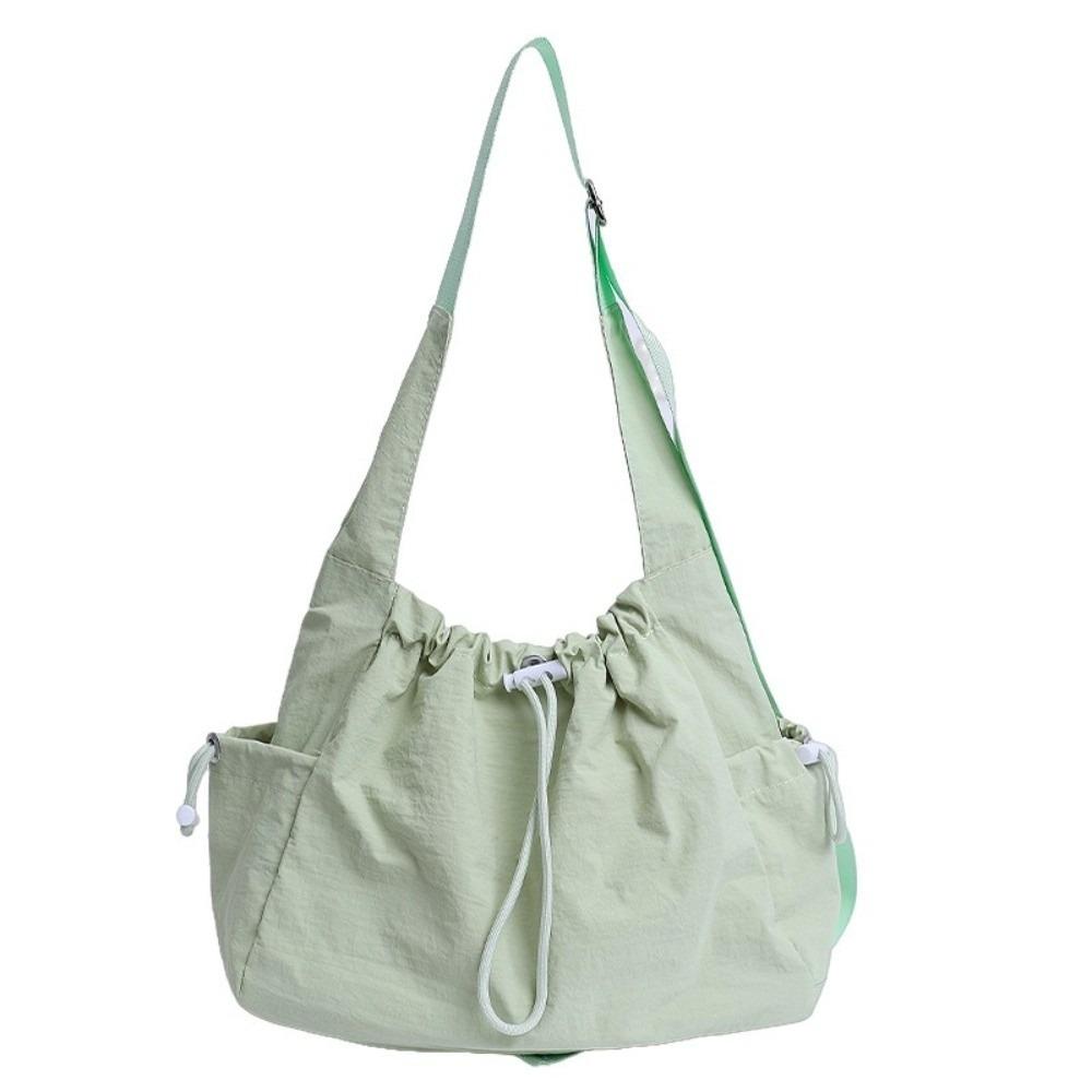 Large Capacity Drawstring Tote Bag Korean Crossbody Bag Casual Nylon Shoulder Bag Office Worker