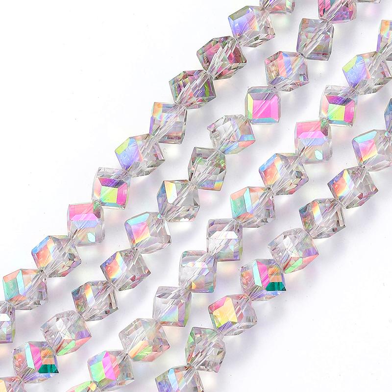 4-8mm Cube Crystal Glass Beads for Jewelry Making Faceted Square Crystal Glass Beads for Bracelet Earring Necklace DIY Craft