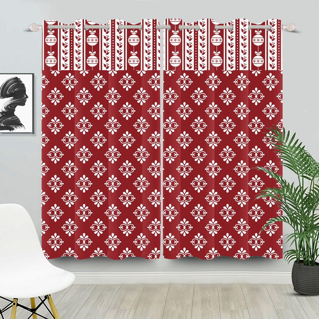 Christmas Home Window Curtains Red White Festive Printed Living Room Bedroom Holiday Decor Drapes Curtain With Grommet Polyester Ideal For Area