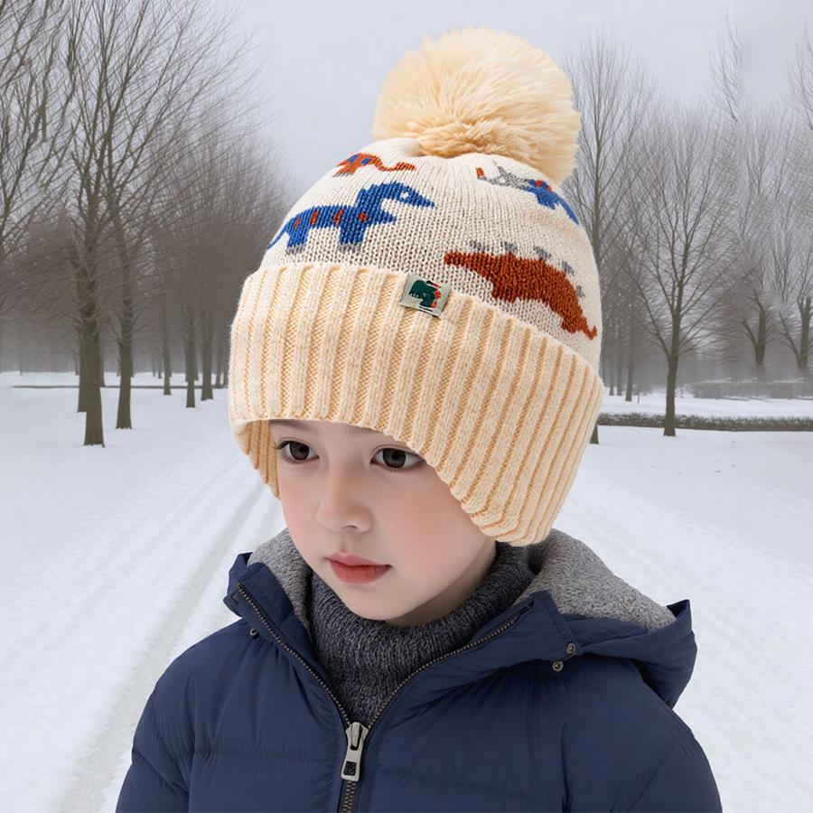 Kids' Wool Dinosaur Winter Hat & Scarf Set with Ear Protection - Plush, Warm Knit for Boys & Girls