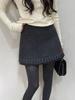 2025 Korean Style High-Waisted Woolen A-line Lace Skirt for Autumn/Winter