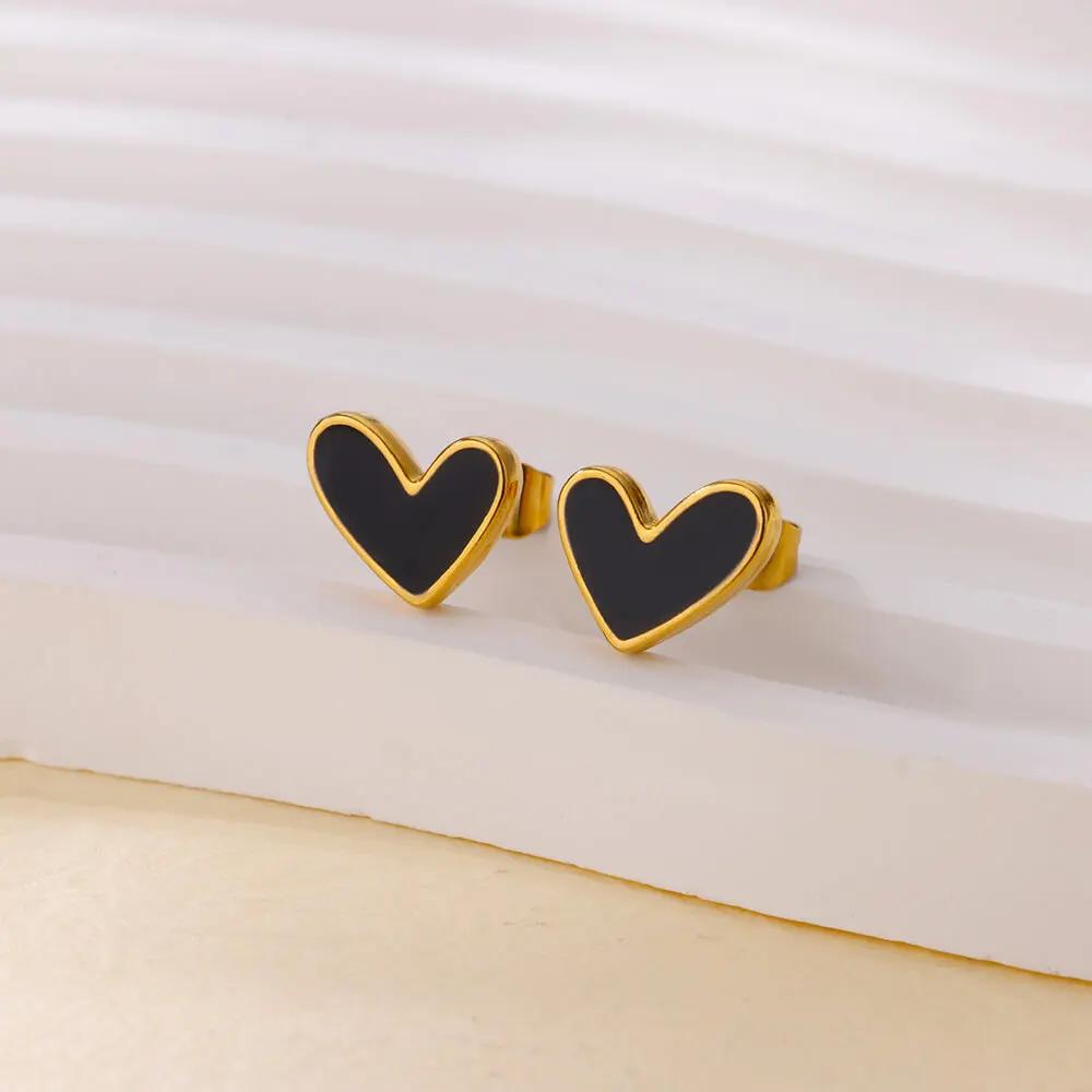 Stainless Steel Enamel Heart Earring New Women Gold Color Earrings Waterproof Wedding Jewelry Party Accessories Designed Gifts