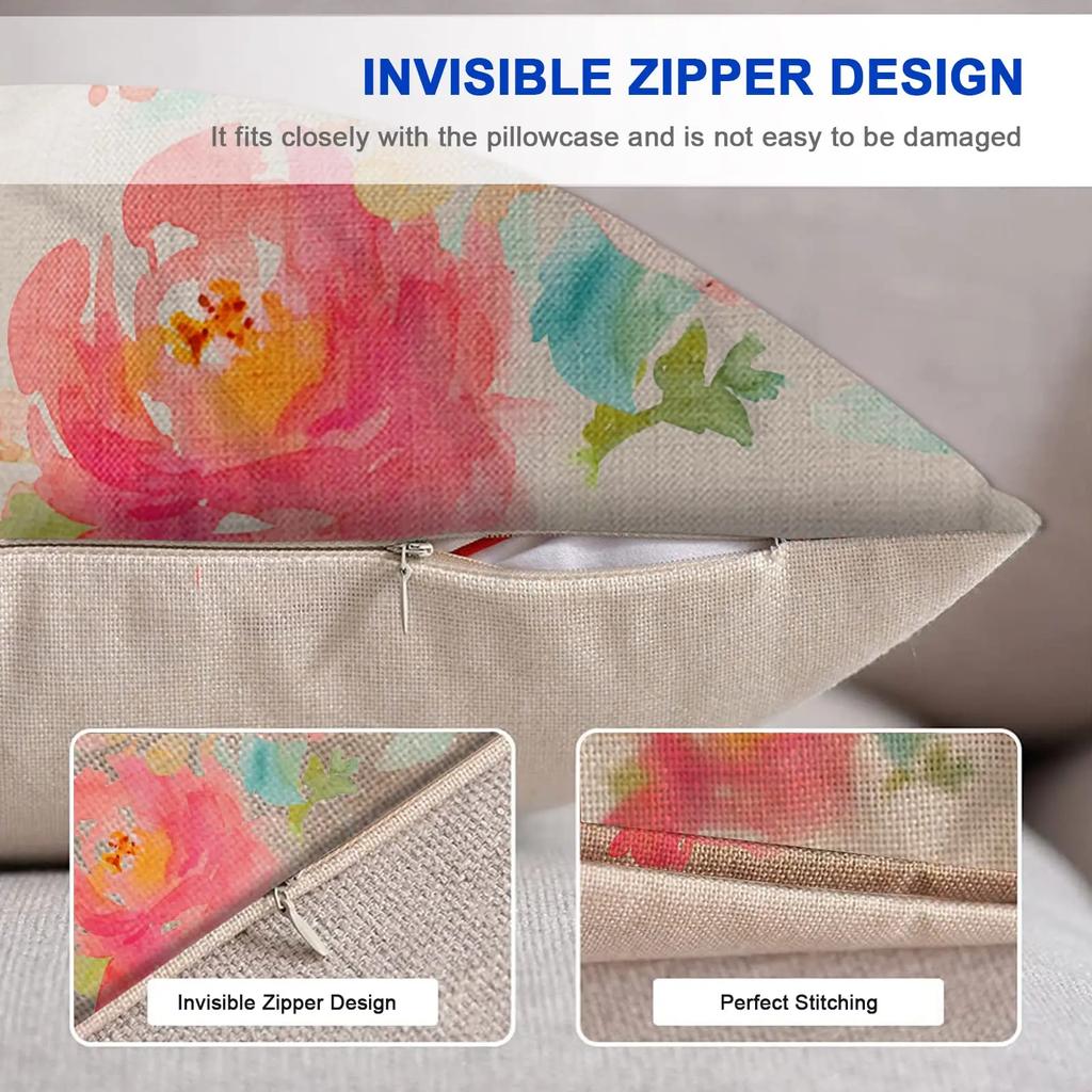 Watercolor Painting Pink Floral Linen Pillowcase Sofa Cushion Cover Home Decoration Can Be For You 40X40 50X50 60X60