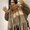 Thermal Plaid Mufflers Thick Tassel Shawls Chunky Neckwear Winter Scarves  Outdoor Travel