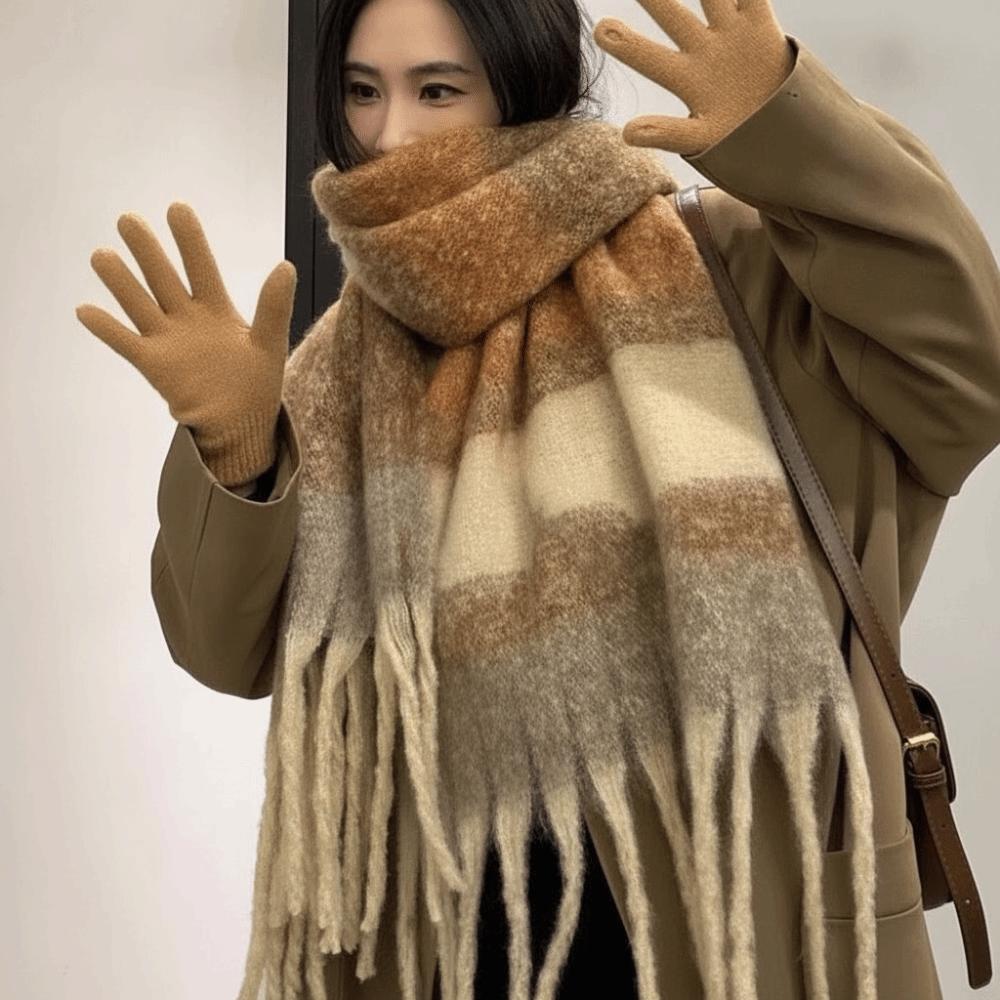 Thermal Plaid Mufflers Thick Tassel Shawls Chunky Neckwear Winter Scarves  Outdoor Travel