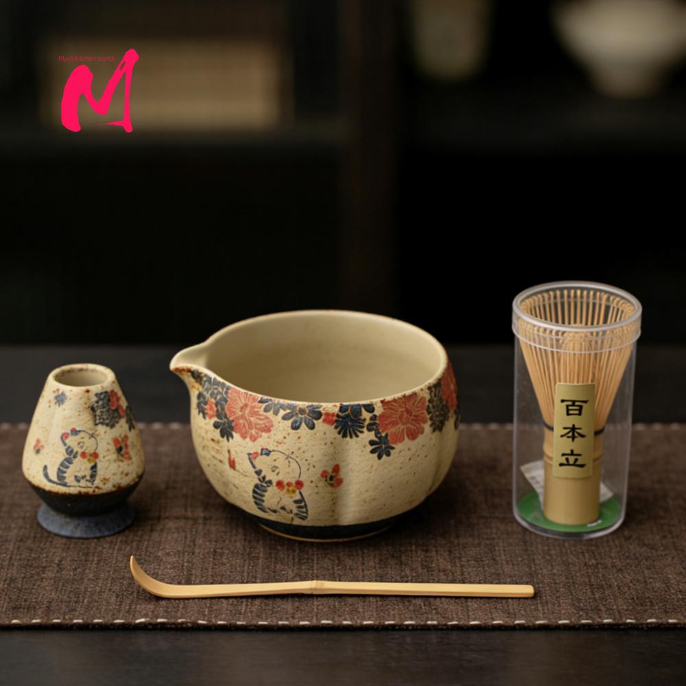 Japanese Matcha Set Flint red Matcha Making Set Whisk Teaspoon Ceramic Bowl Tranditional Tea Sets Matcha Bowl Tea Tools Gifts