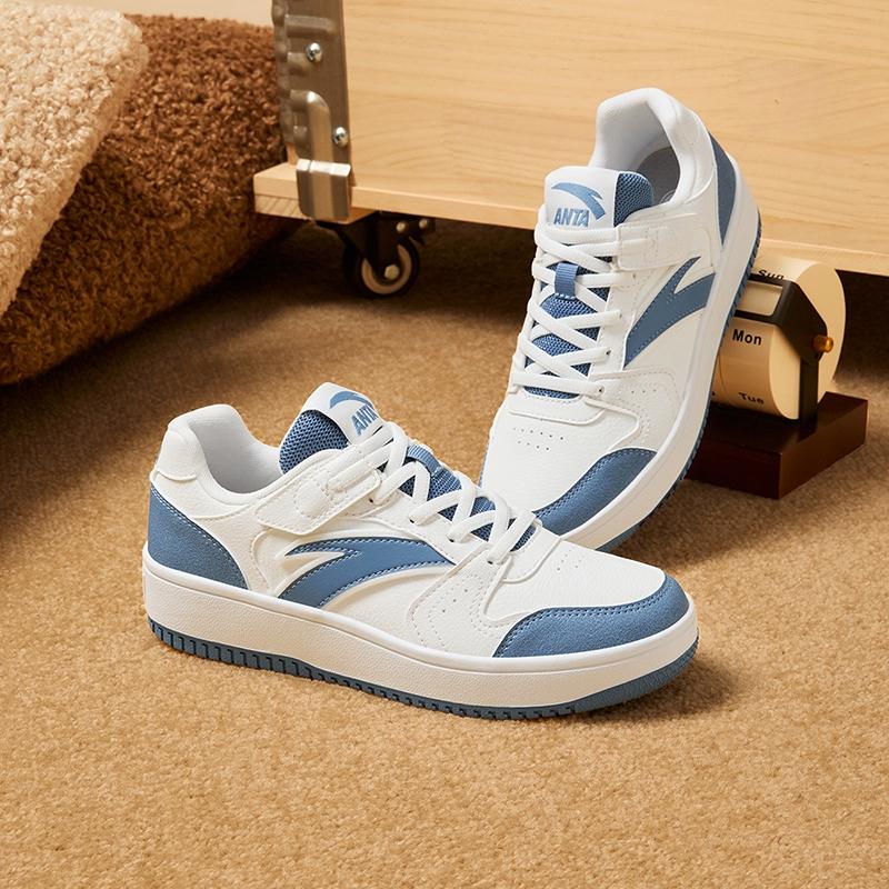 Anta Kids Zero Feel Synthetic Leather Fashion Versatile Non-Slip Wear-Resistant Low-Top Skate Shoes Kids Skate Shoes White Blue A12448099-4