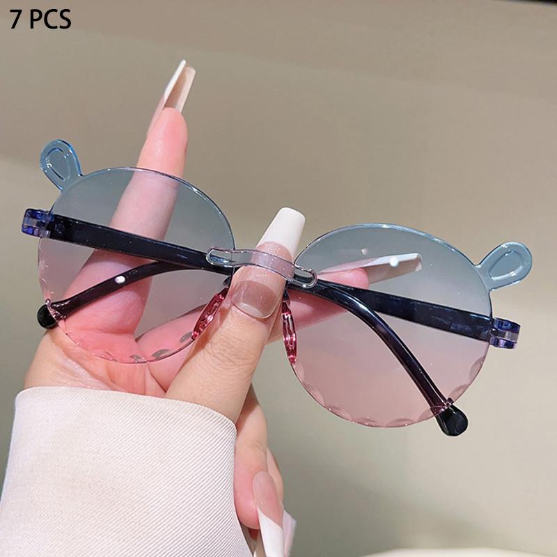 1/7 Pcs Rimless Children Sunglasses Fashion Gradient Multi-color Decor Shades Kids New Trendy Cute Stylish Design Sun Glasses