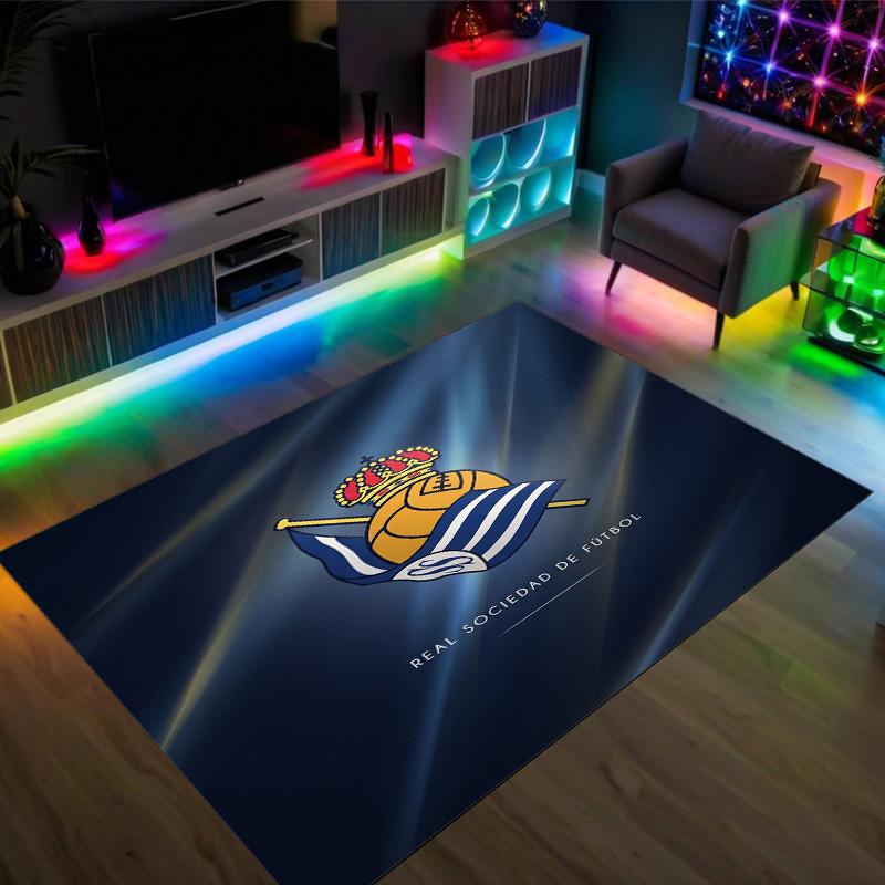 Real Sociedad FC Design Crystal Velvet Carpet Cozy Non?Slip Printed Rug For Bedroom Living Room Entrance