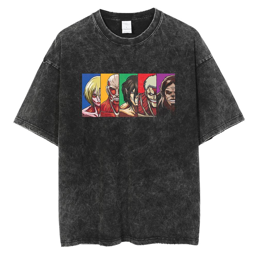 Hot Anime Attack On Titan Levi Ackerman Printed Washed Tshirt Men High Quality Cotton T-shirts Harajuku Male Oversized T Shirt